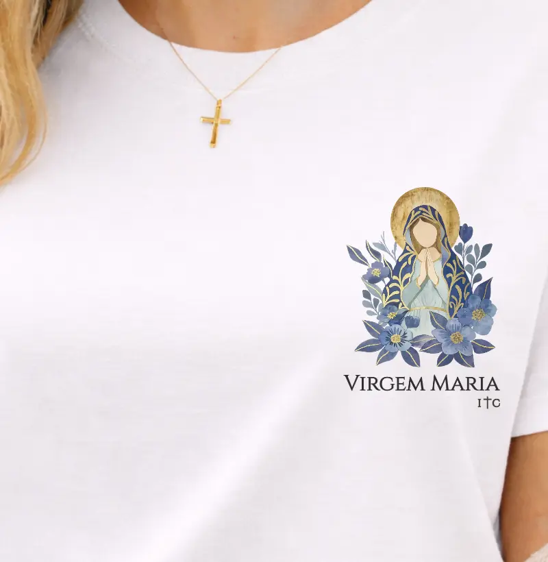 Camiseta Virgem Maria 2 em Aquarela 100% Algodão Premium