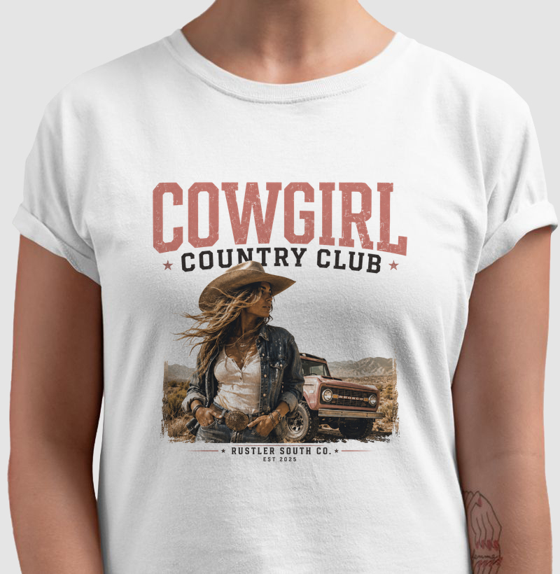 Camiseta Country Feminina e Masculina Cowgirl Country Club Rustler South Co.