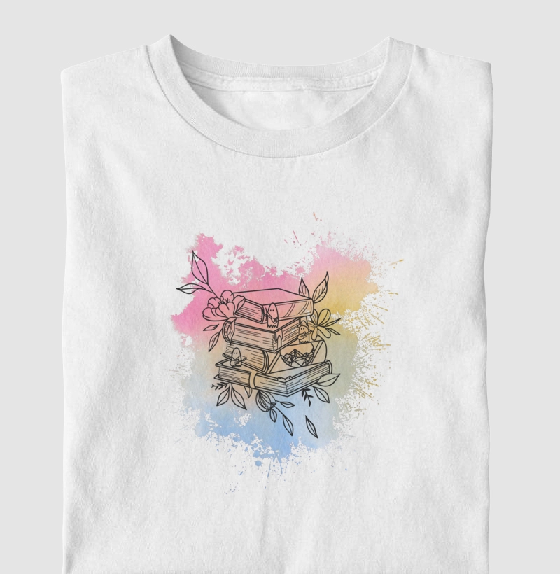 Livros, flores e aquarela