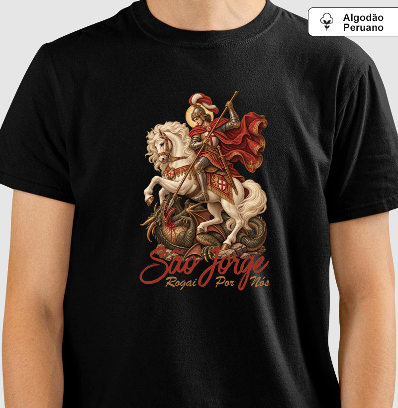 Camiseta Algodão Peruano São Jorge Rogai Por Nós