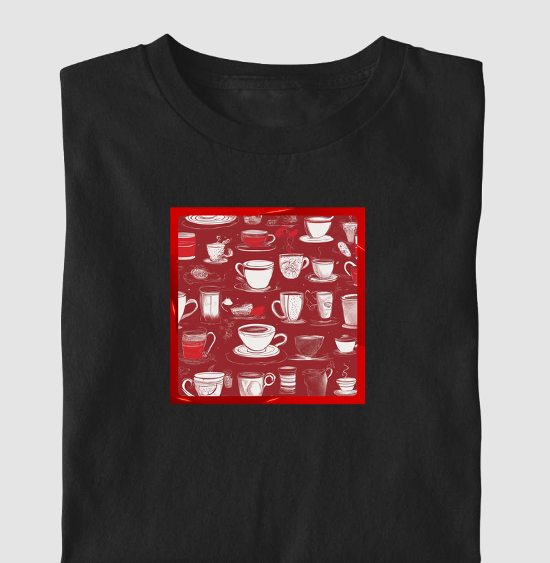 Camiseta Xícaras Fundo Vermelho Algodão Nacional