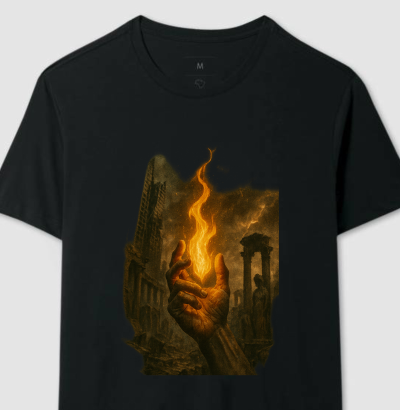 Camiseta "Caos e Ordem" – O Fogo Que Molda o Destino