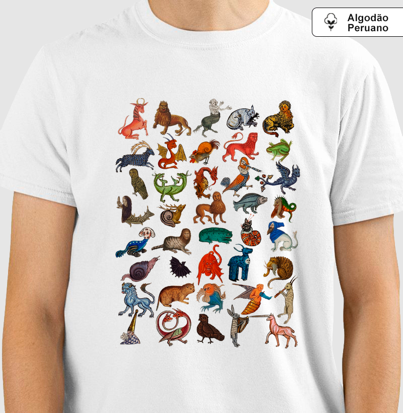 Camiseta Criaturas Mitológicas Medievais Algodão Peruano 
