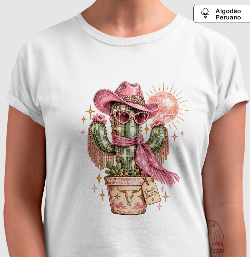 Baby Look Country Feminina Cowgirl Cactus Dustler South Co. Algodão Premium