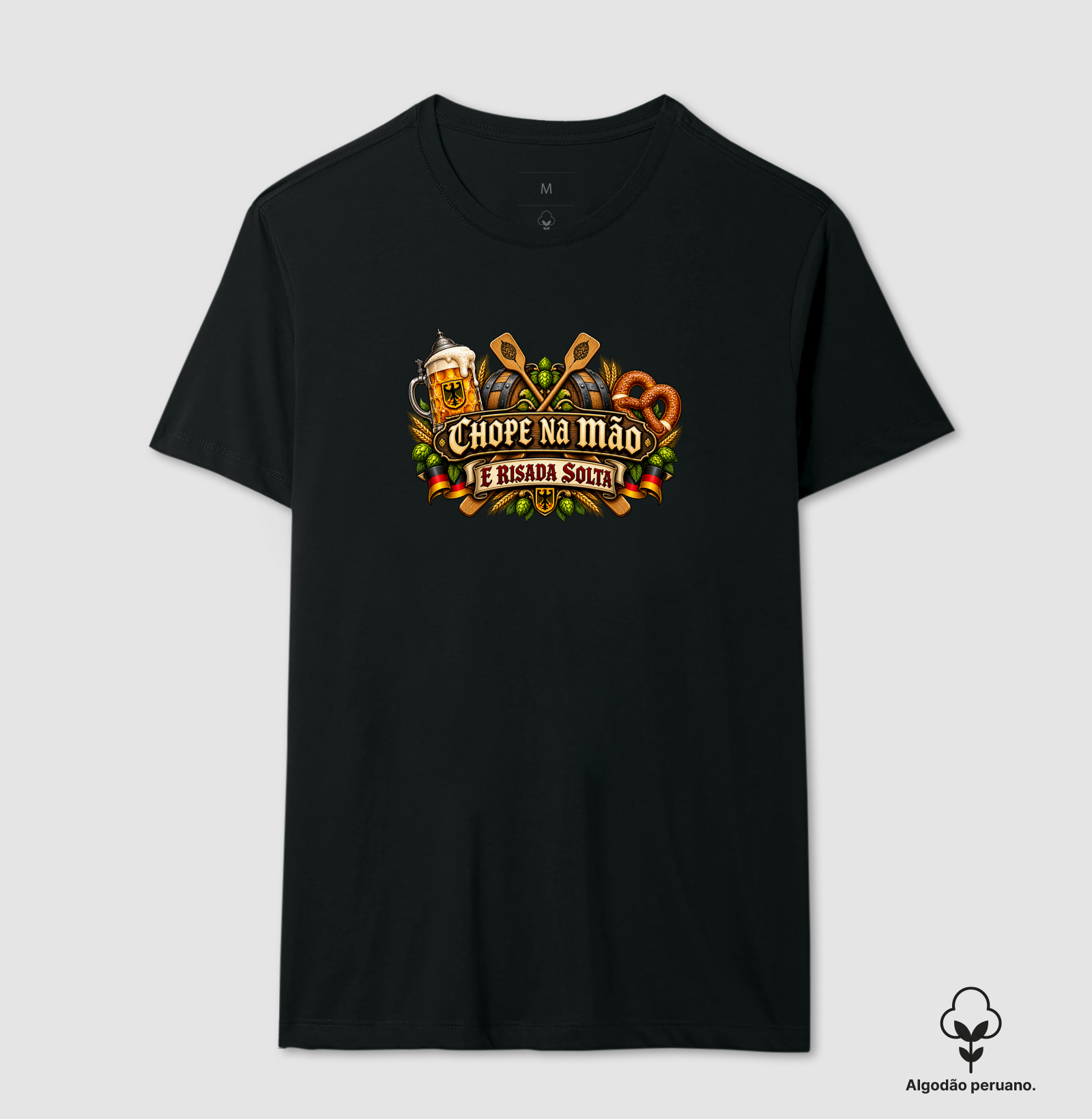 Chope na mão e risada solta - Camiseta Algodão Peruano