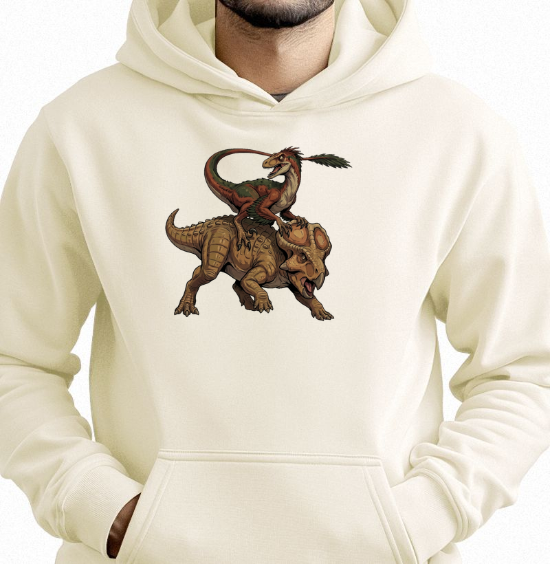 Blusa Dinossauro Moletom Velociraptor VS Protoceratops Algodão Premium Dinoloco