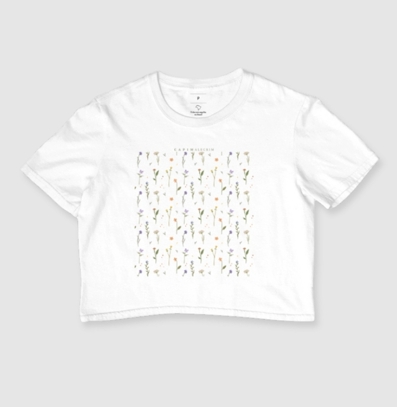 T-shirt Cropped - Pattern Flores Coloridas