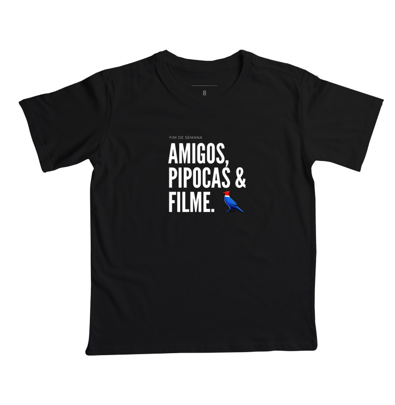  Essa estampa combina com quem tem um estilo urbano e alegre. É uma peça que comunica personalidade e bom humor, ótima para usar em encontros de fim de semana ou para presentear alguém que adora cinema e diversão.  - Camiseta Infantil