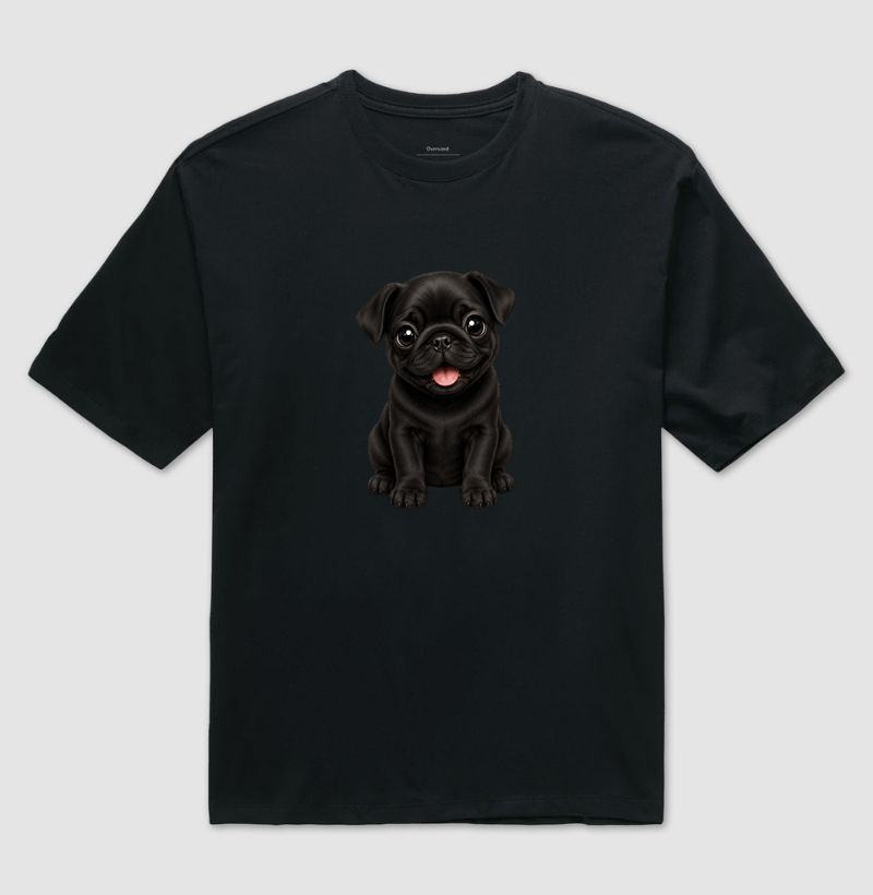 Pug Preto - Desenho Animado - Camiseta Oversized