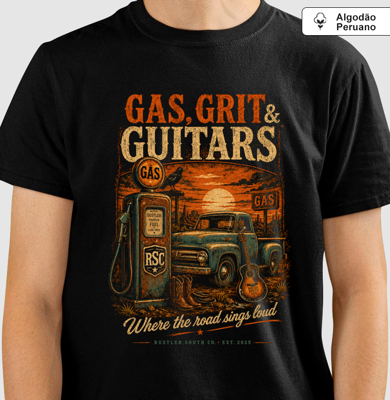 Camiseta Country  Gas, Grit & Guitars