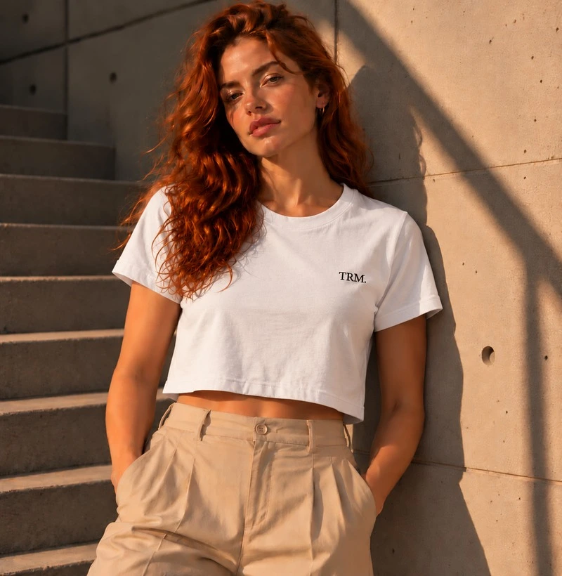 Cropped Feminino Branco com Logo Preta TRM Timeless - Cropped