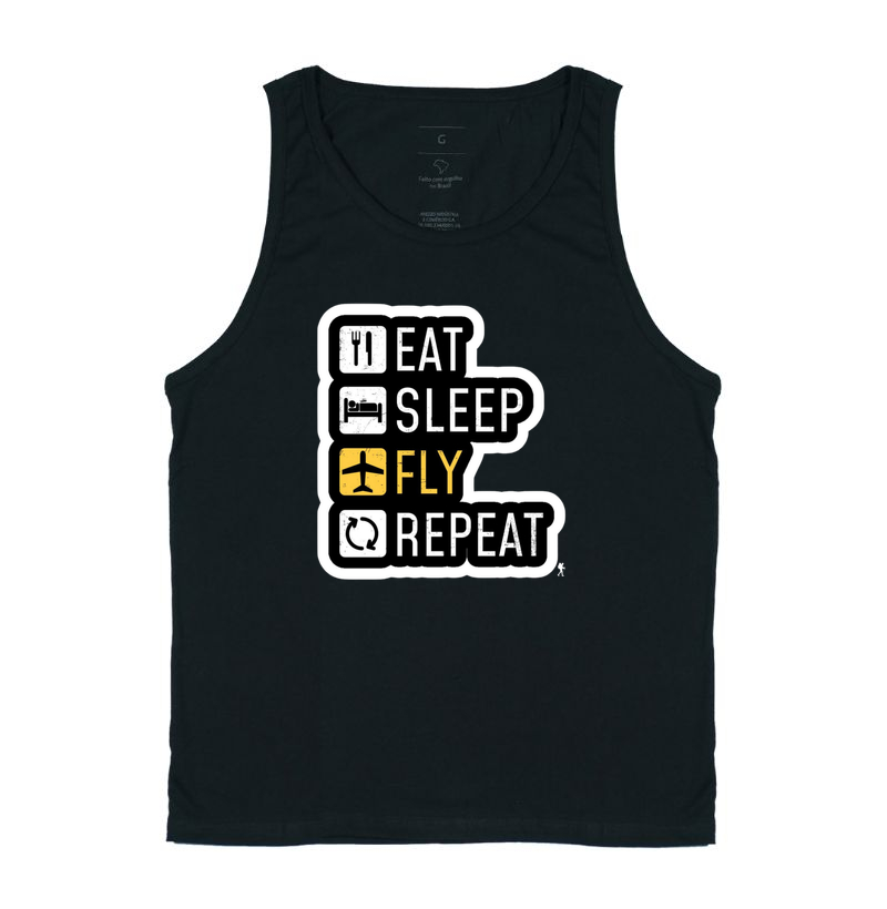 Camiseta Eat Sleep Fly Repeat | Rotina do Viajante Viciado | Colecao Viciados em Viagem