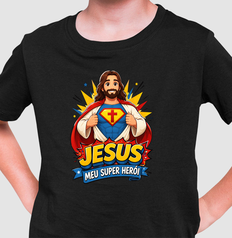 Camiseta Infantil Jesus Meu Super Herói