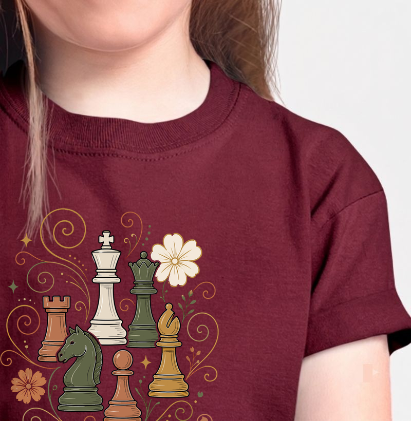 Peças de xadrez com flores - Camiseta Infantil