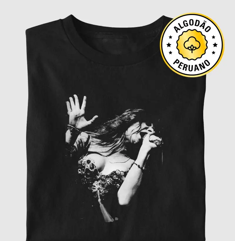 Janis Joplin Performing - 1973 - Camiseta Algodão Peruano