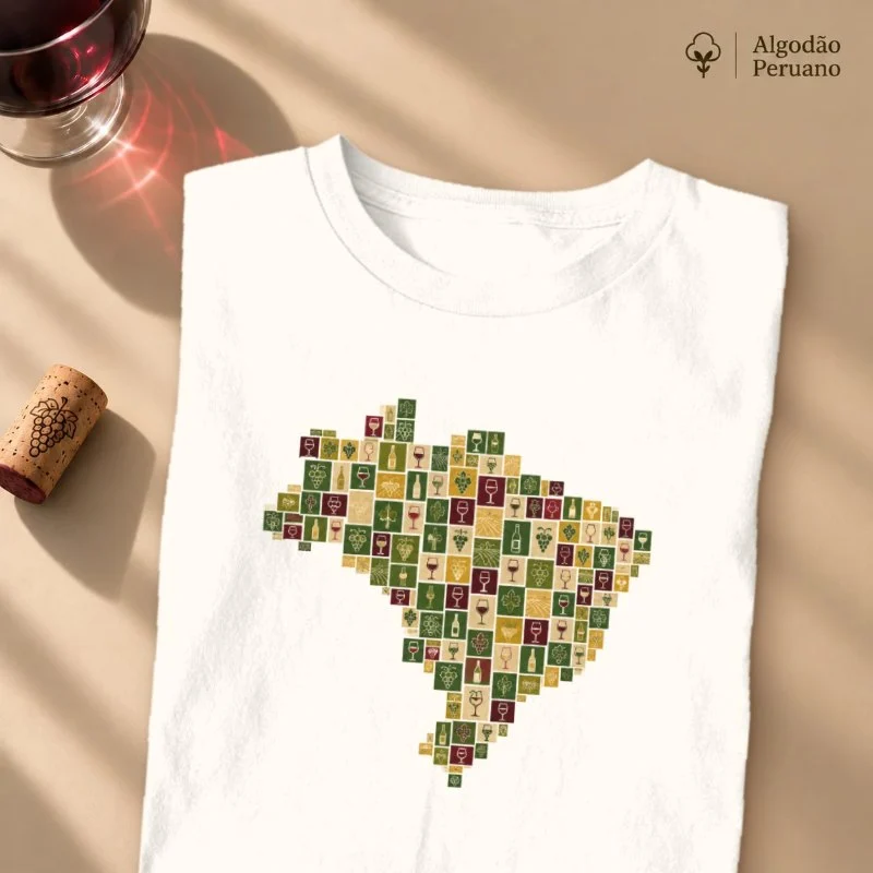Camiseta "Brasil, Terra dos Vinhos" - Camiseta Algodão Peruano