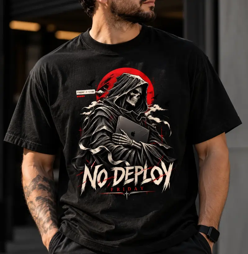 No Deploy Friday — Grim Reaper Dev - Camiseta Algodão Peruano