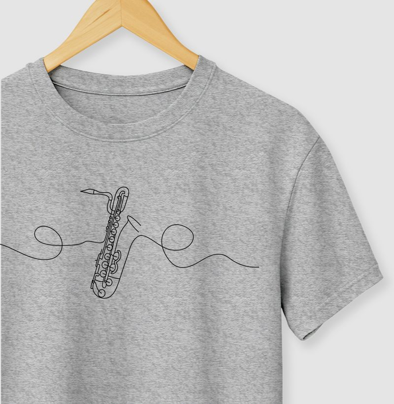 Camiseta Minimalista Saxofone Barítono Linha Contínua
