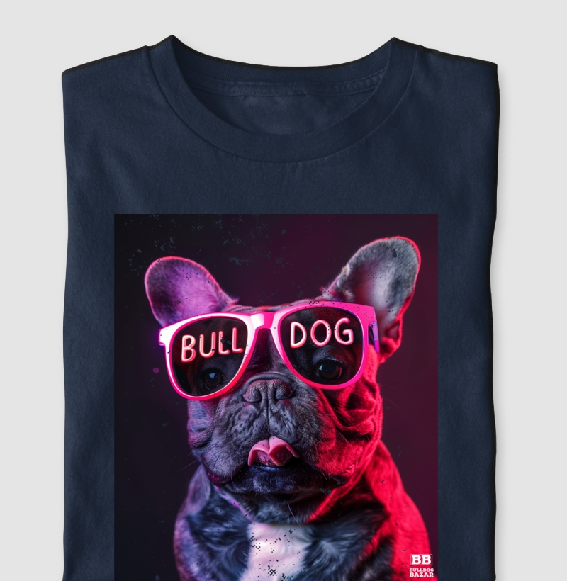 Camiseta Bulldog Frances "Oculos Neon"