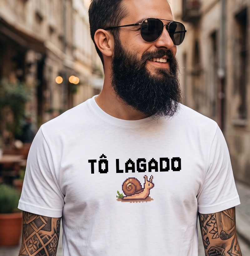 Camiseta Gamer "Tô Lagado" – Edição Caracol Pixel Art