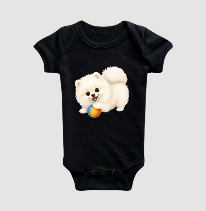 Pomerânia (Spitz Alemão) Branco - Desenho Animado - Body Infantil