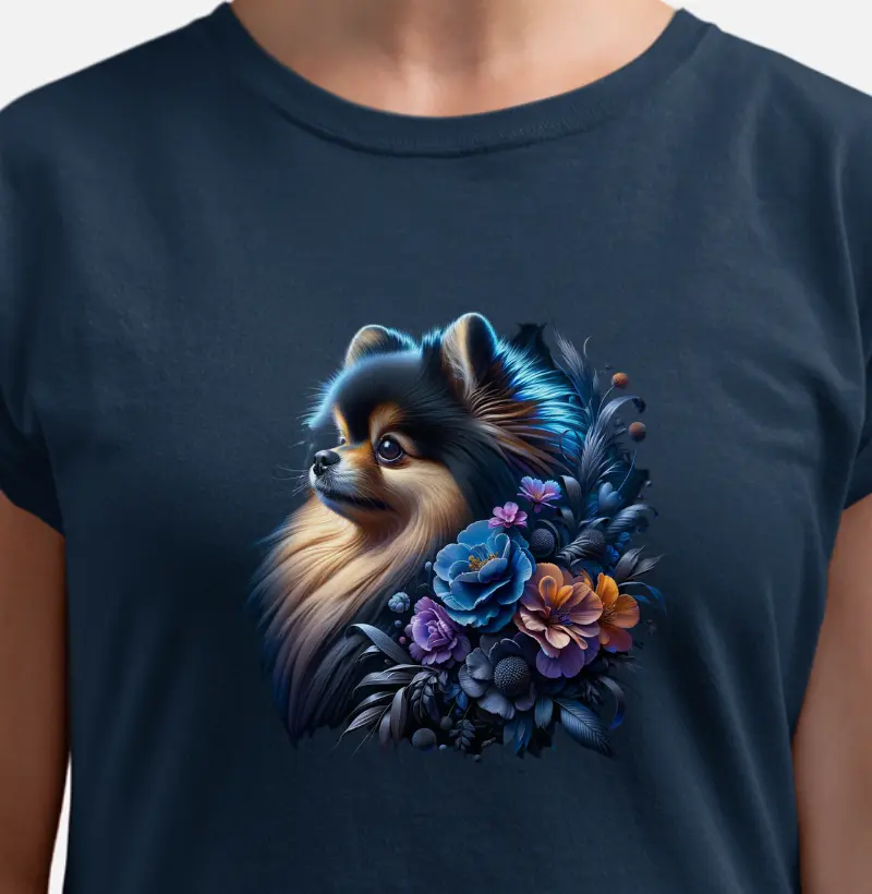 Black and Tan Flowered Pom