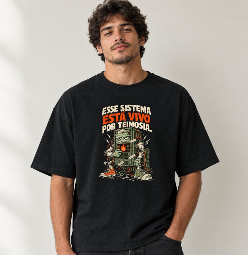 Esse sistema está vivo por teimosia — Camiseta Oversized