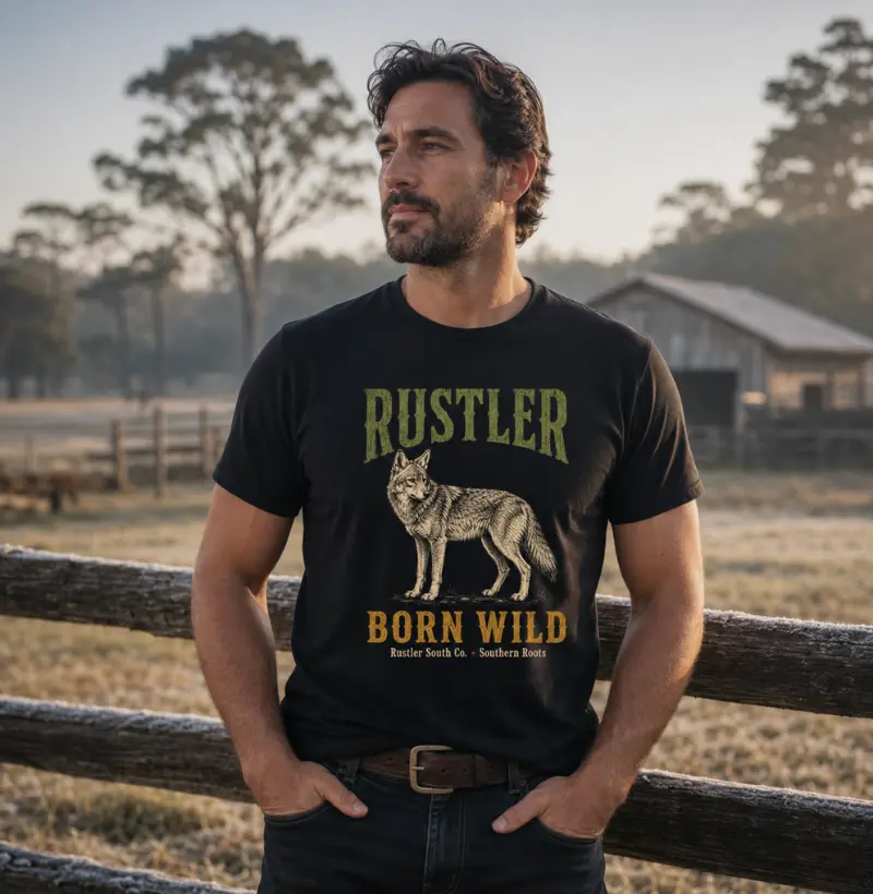 Camiseta Country Masculina e Feminina Rustler Born Wild Southern Roots