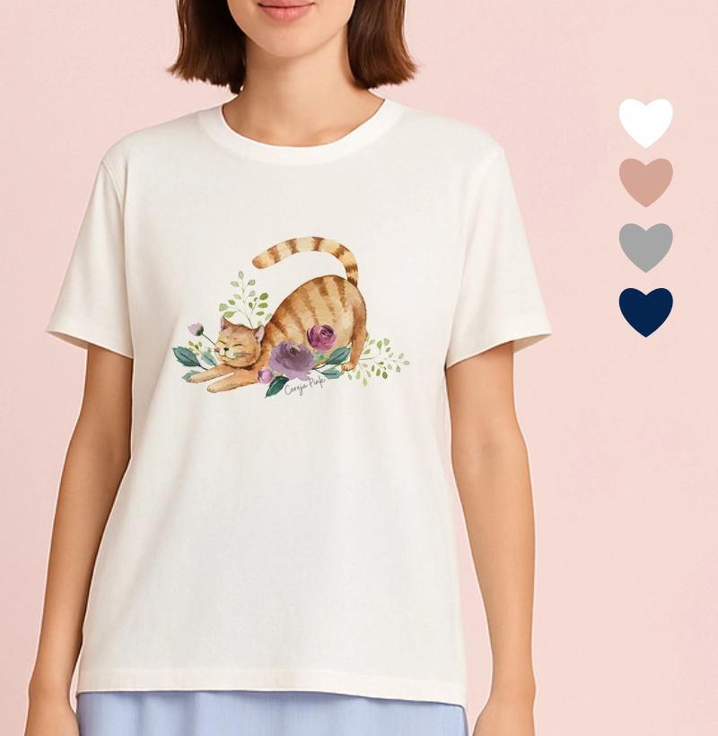 Camiseta Feminina Ilustrada Gato Preguiça