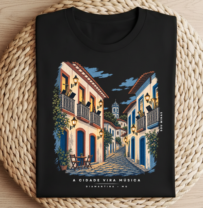 Camiseta A Cidade Vira Música | Diamantina MG | Música das Gerais - Algodão Peruano - Camiseta Algodão Peruano