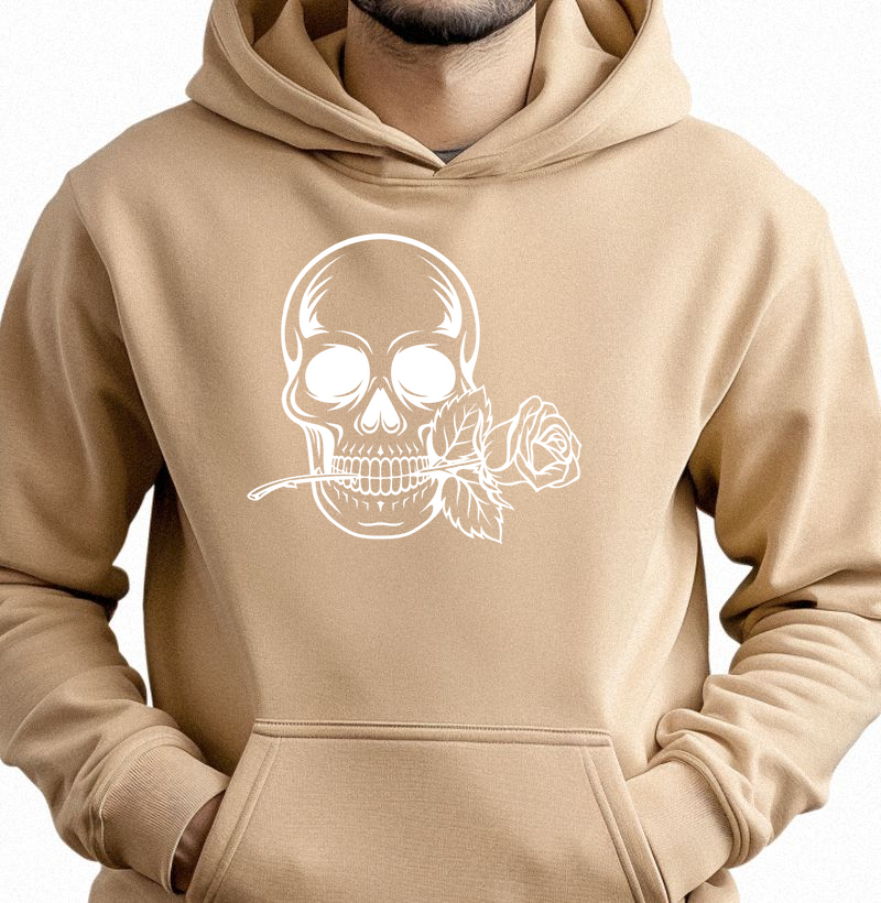 Caveira branca com rosa  