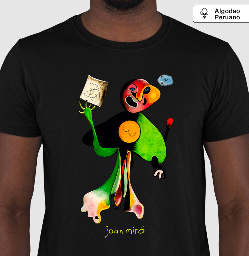 Camiseta Algodão Peruano Tanguis Joan Miró Homem com Cachimbo 