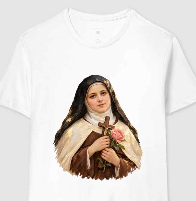 Santa Teresinha — Olhar de Rosa e Cruz - Camiseta