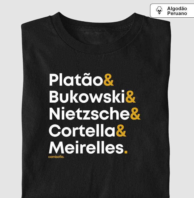 Camiseta Grandes Pensadores - Platão, Bukowski, Nietzsche, Cortella, Meirelles