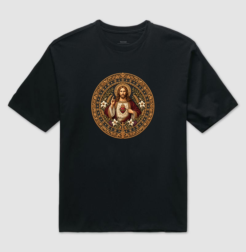 Medalha Sagrado Coração imperial Bronze - Camiseta Oversized