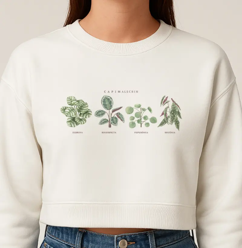 Moletom Cropped Folhagens Meia Sombra