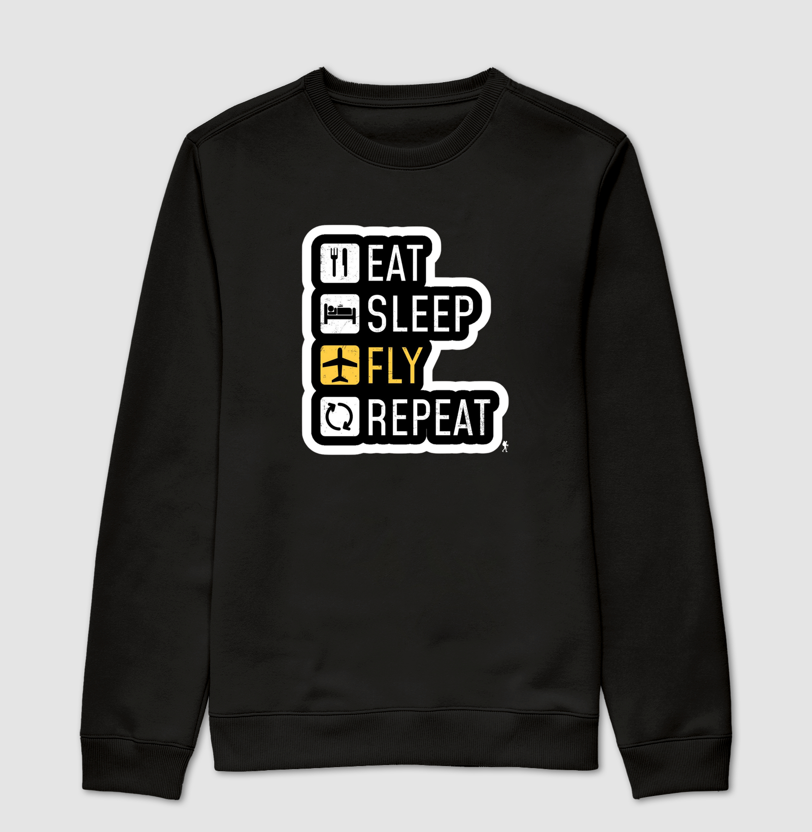 Camiseta Eat Sleep Fly Repeat | Rotina do Viajante Viciado | Colecao Viciados em Viagem