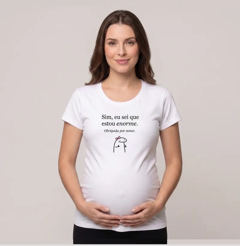  Obrigada por Notar - Blusa Feminina Estampada para Grávida Cor Branca
