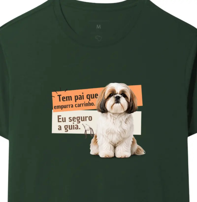 Tem pai que empurra carinho, eu seguro a guia