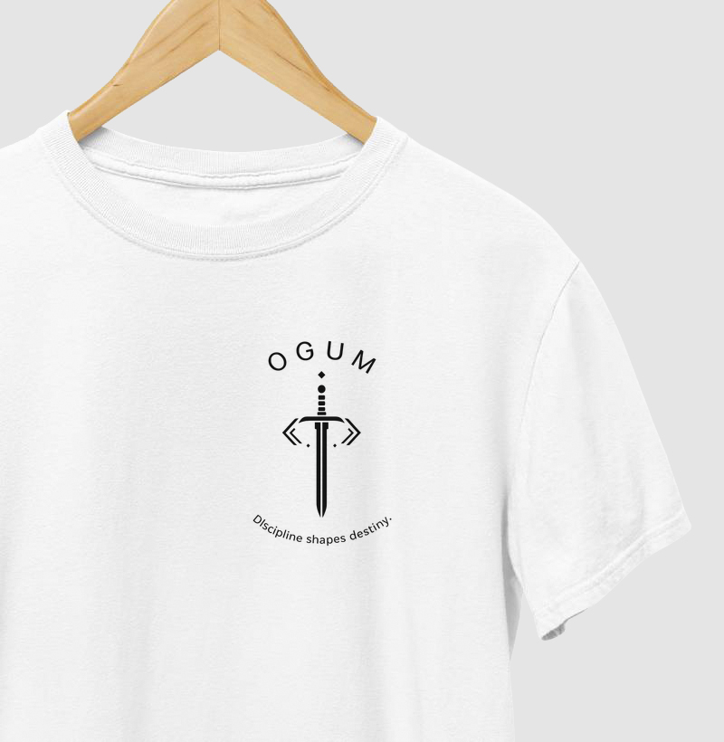 Camiseta Ogum Umbanda Minimalista Estampa Escura – Eleda