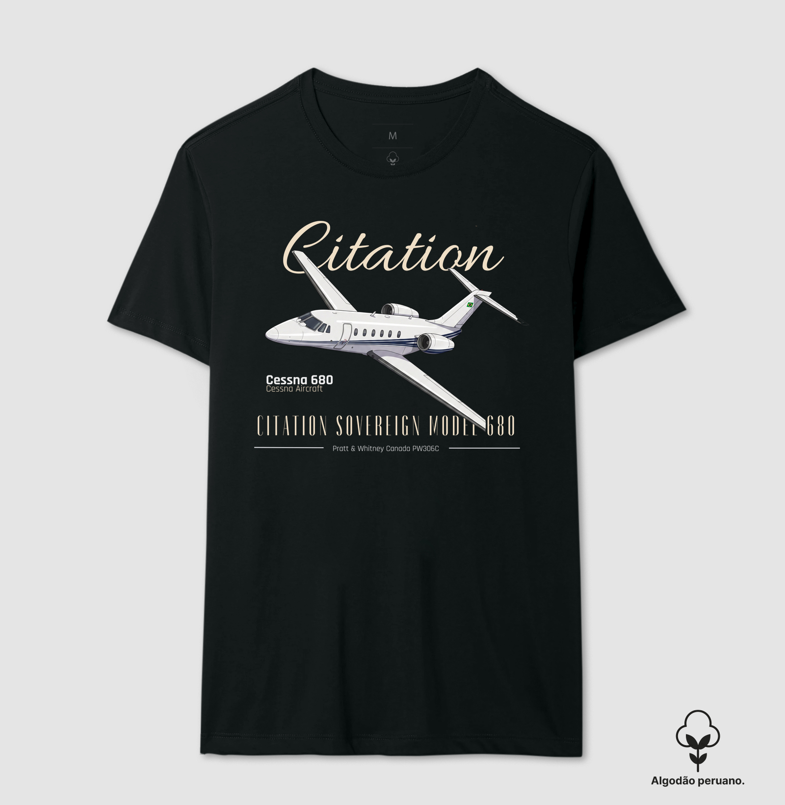 Cessna Citation Sovereign 680 - Camiseta Algodão Peruano