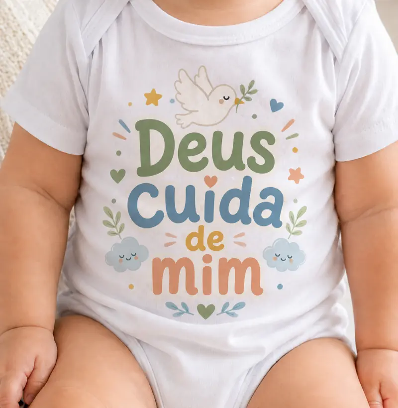 Body Bebê Cristão Deus Cuida de Mim