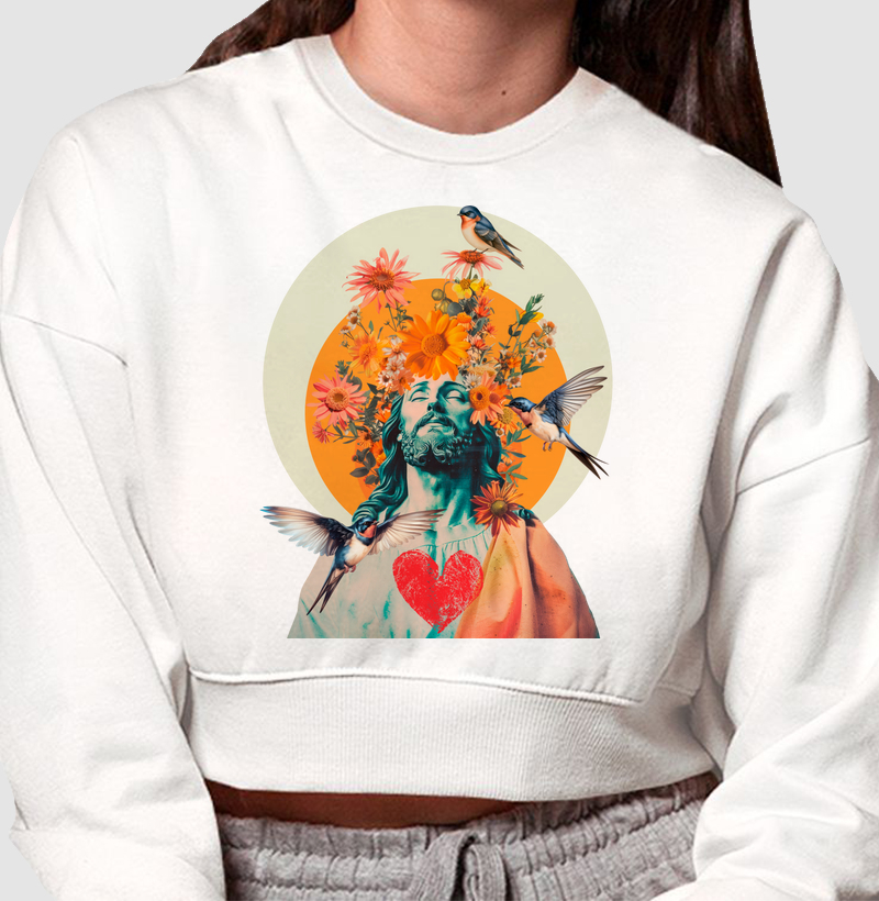 Colagens - Jesus & Andorinhas - Moletom Cropped