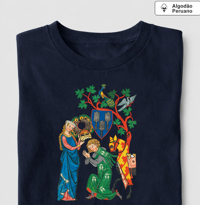  Amor Cortês — Codex Manesse - Camiseta Algodão Peruano