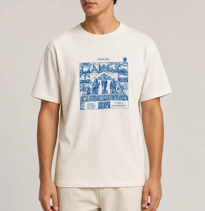 Camiseta Jorge Ben A Tábua de Esmeralda Estampa Azul Gravura Clássica Unissex