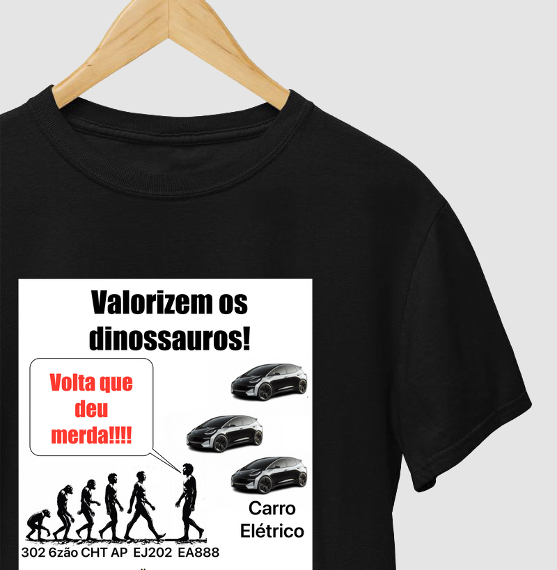 MAIS VENDIDAS - Camiseta Carro Elétrico - Evolução Humana da Teoria de Darwin