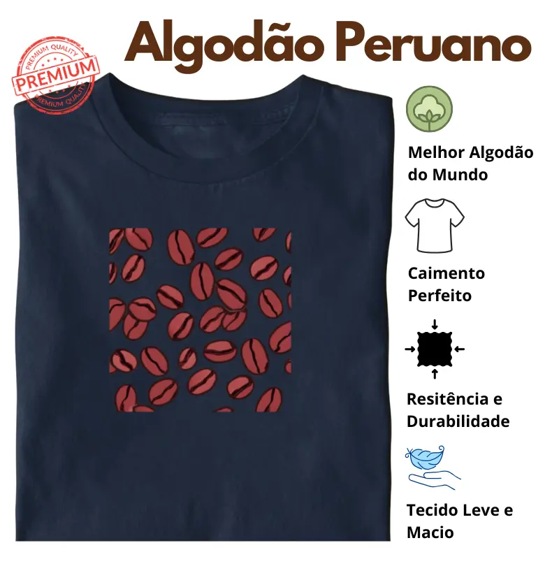 Camiseta Grãos de Café Algodão Peruano
