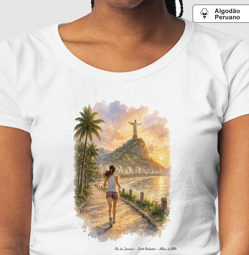Além de KMs - Rio de Janeiro Cristo Redentor - Camiseta Algodão Peruano