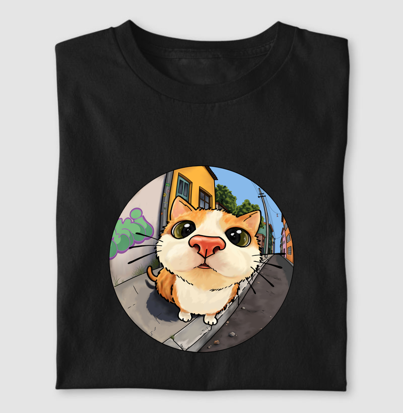 Camiseta Kaki Gatinho Regular Fit - Camiseta