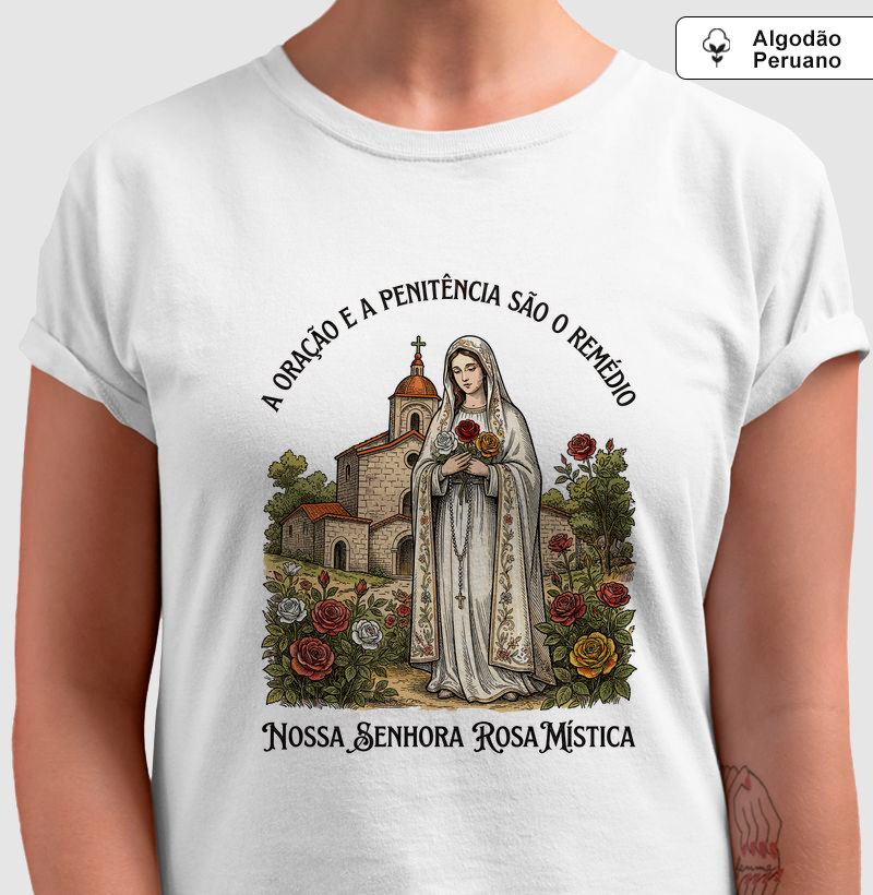 Nossa Senhora Rosa Mística e as Rosas - Algodão Peruano
